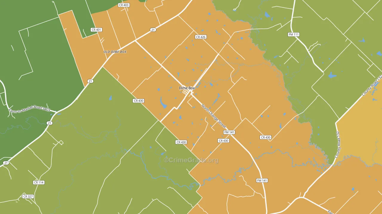 Dime Box, TX Map of Vandalism Rates