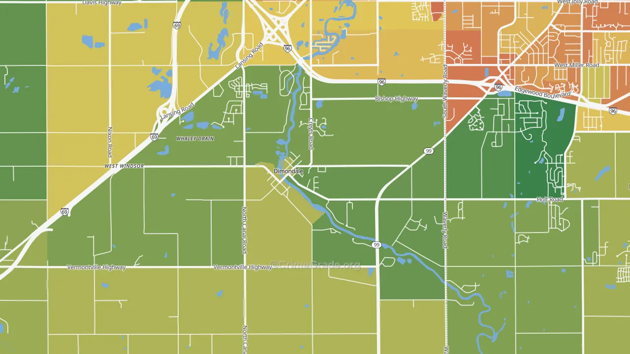 Dimondale, MI Map of Vandalism Rates