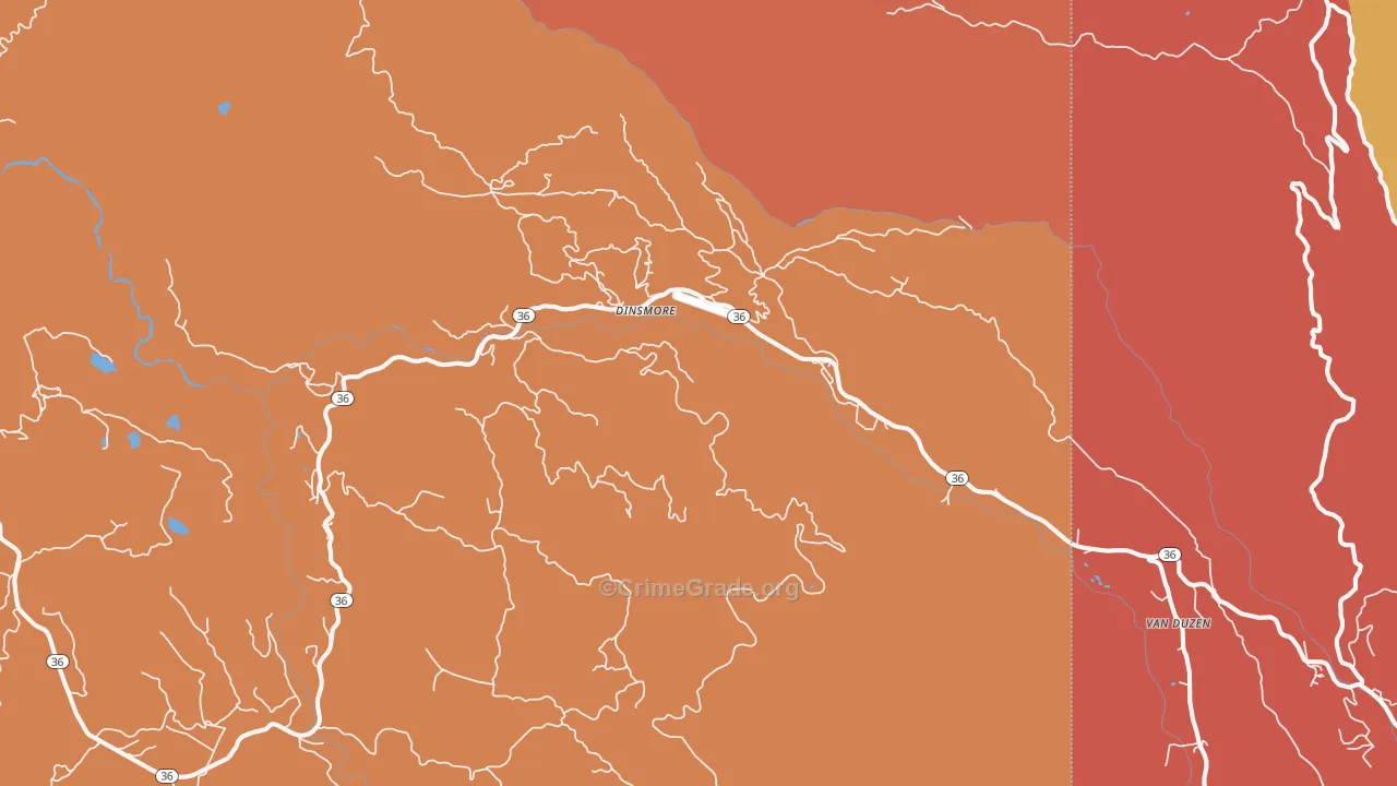 Dinsmore, CA Map of Vandalism Rates