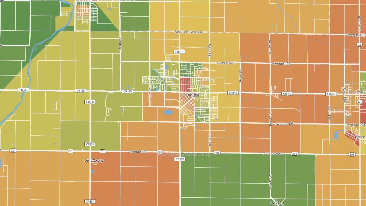 Dinuba, CA Map of Vandalism Rates