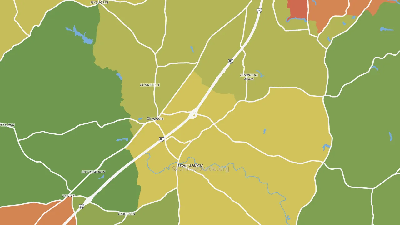 Dinwiddie, VA Map of Vandalism Rates