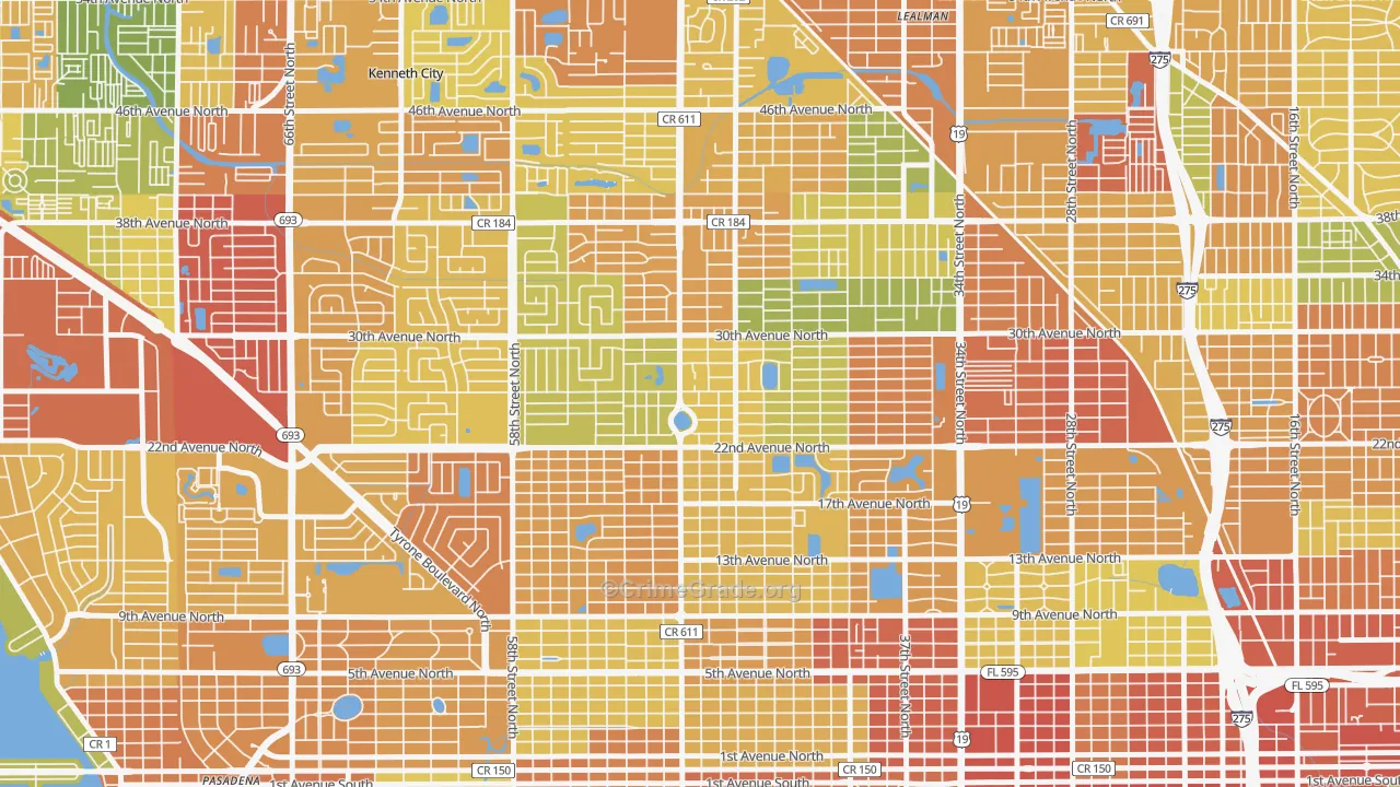 Disston Heights, St. Petersburg, FL Map of Vandalism Rates