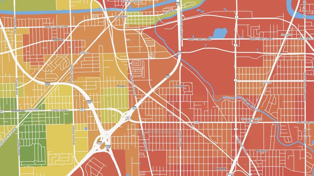 Dixmoor, IL Map of Vandalism Rates