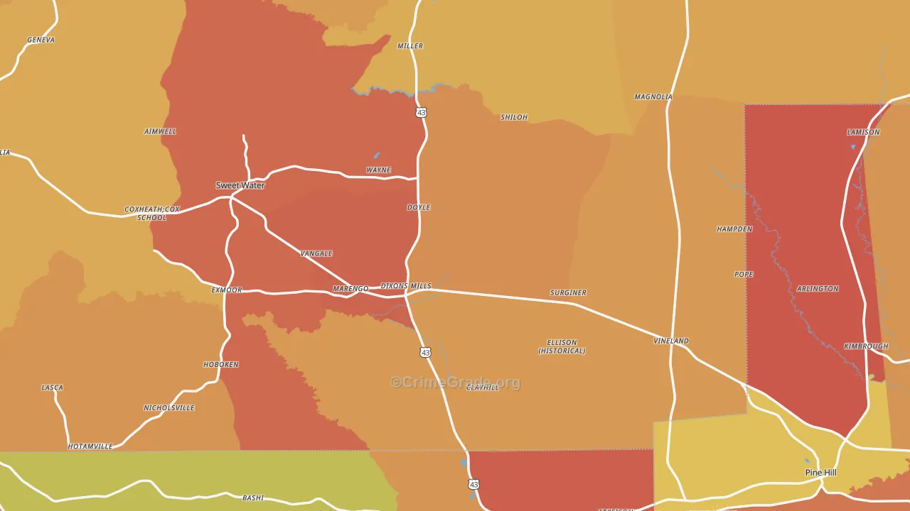 Dixons Mills, AL Map of Vandalism Rates