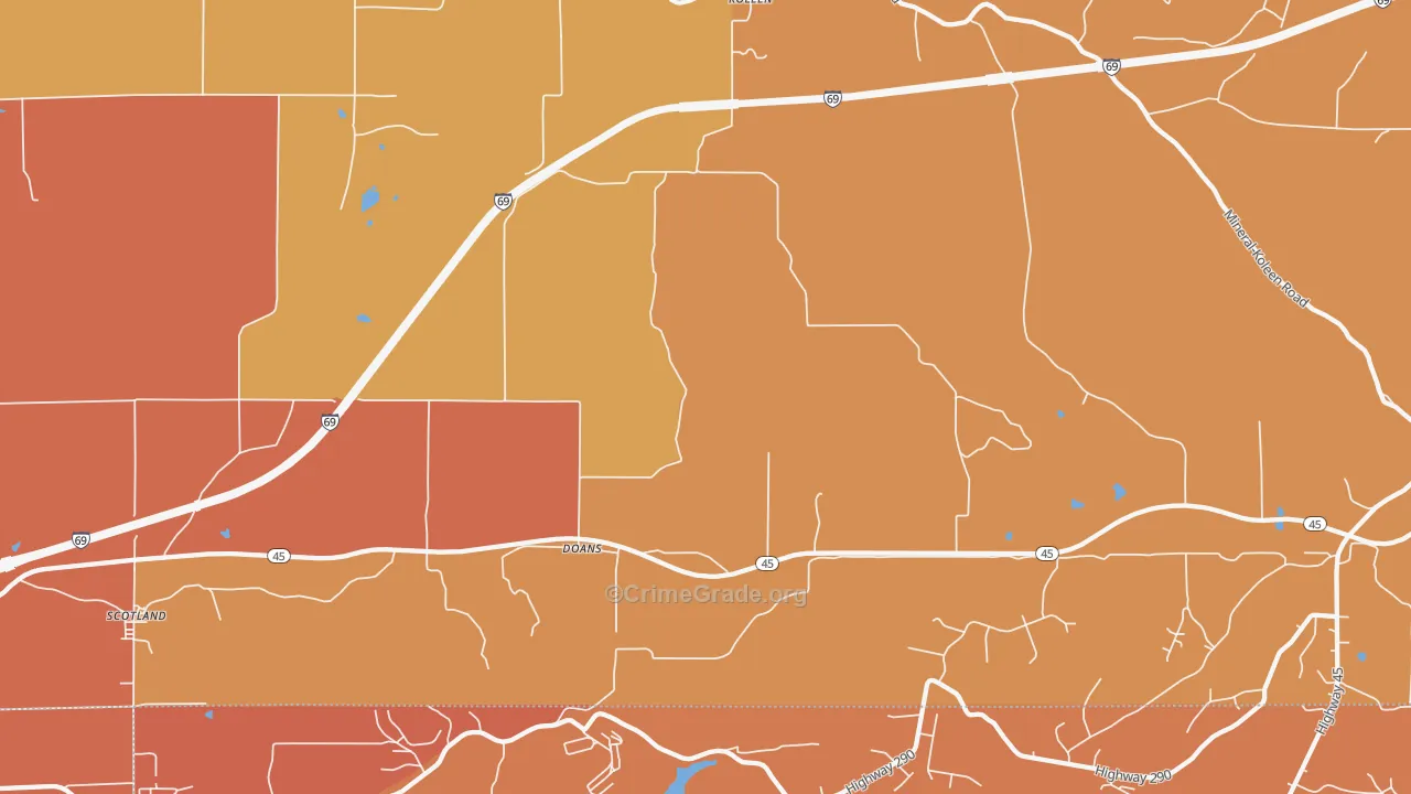 Doans, IN Map of Vandalism Rates