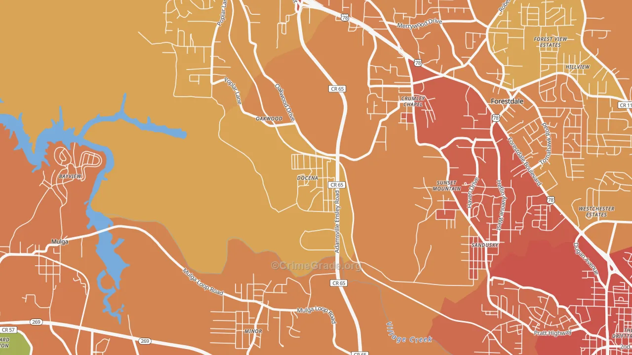 Docena, AL Map of Vandalism Rates