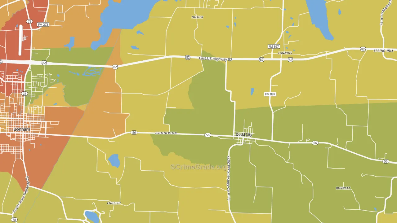 Dodd City, TX Map of Vandalism Rates