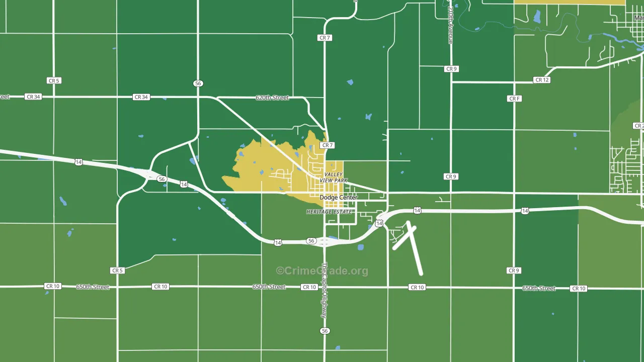 Dodge Center, MN Map of Vandalism Rates
