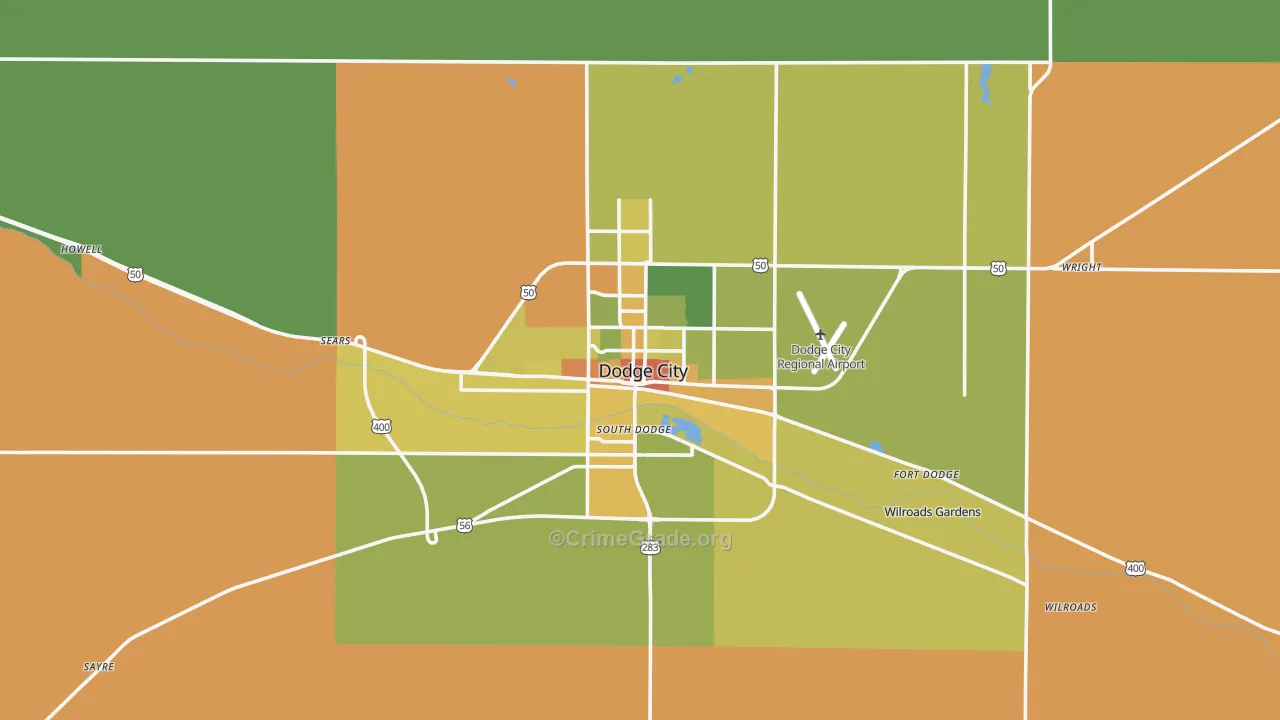 Dodge City, KS Map of Vandalism Rates
