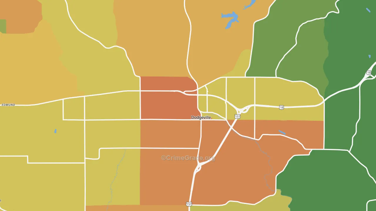 Dodgeville, WI Map of Vandalism Rates
