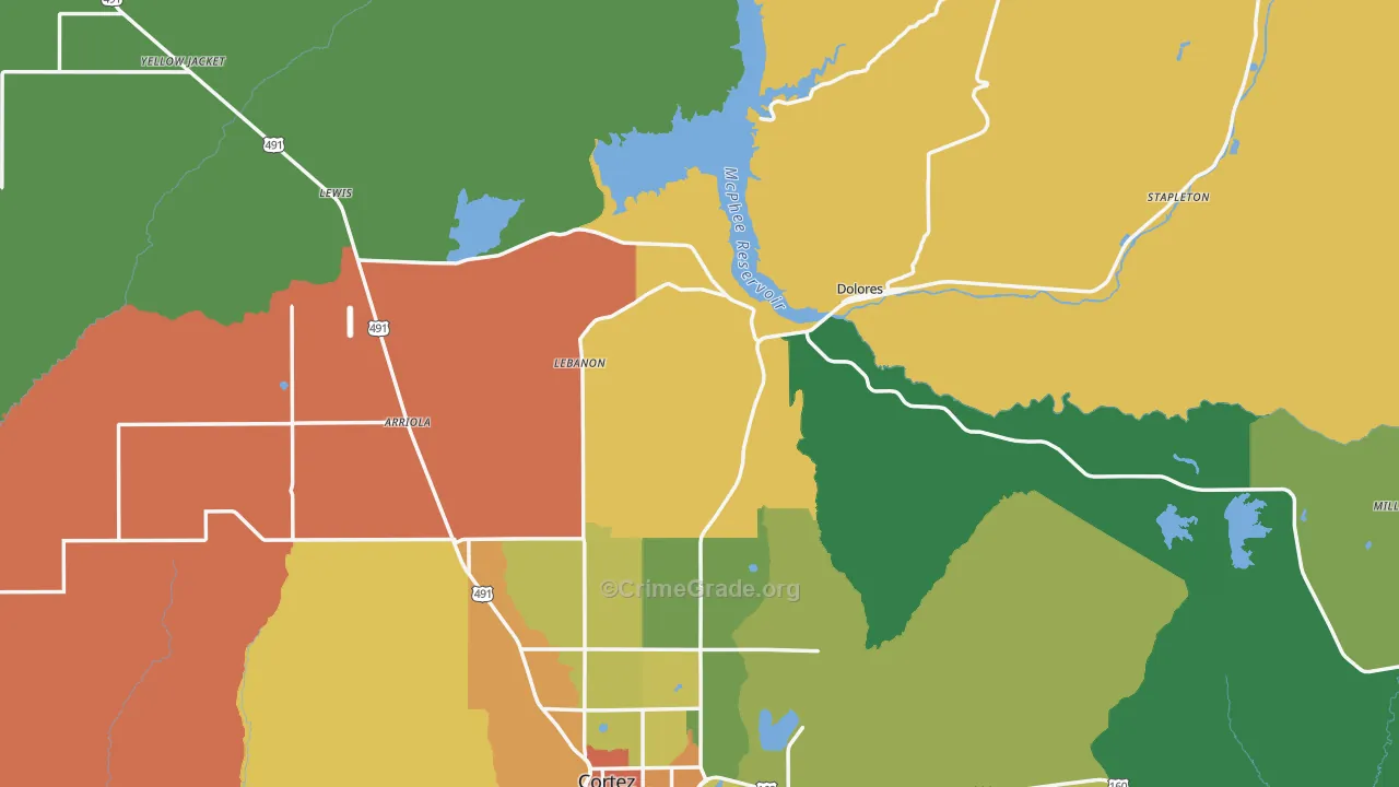 Dolores, CO Map of Vandalism Rates