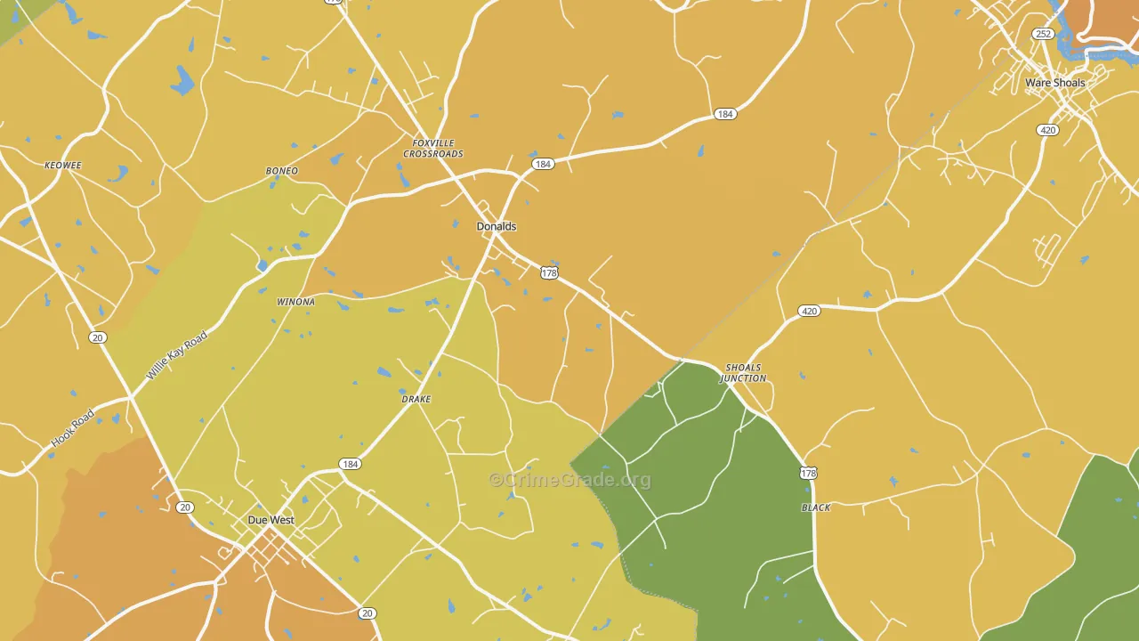 Donalds, SC Map of Vandalism Rates