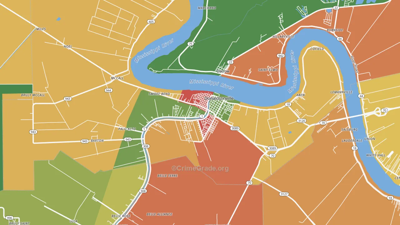 Donaldsonville, LA Map of Vandalism Rates