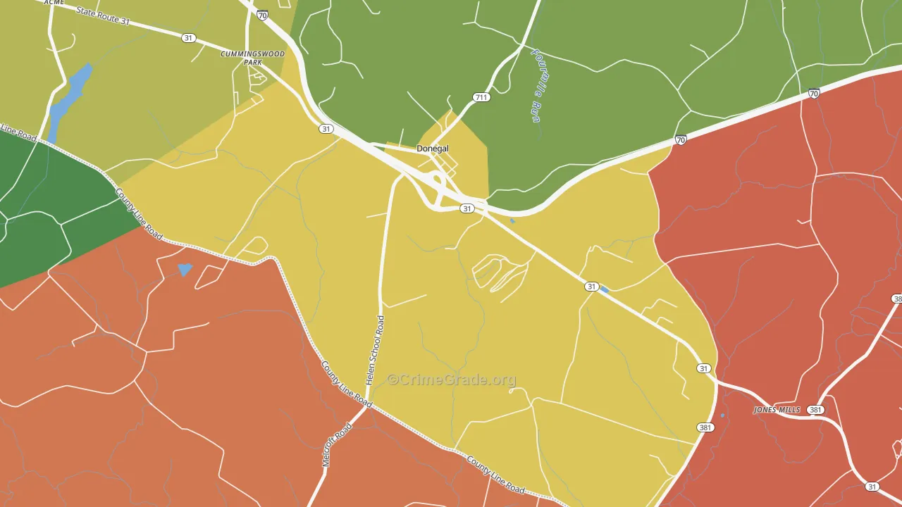 Donegal, PA Map of Vandalism Rates