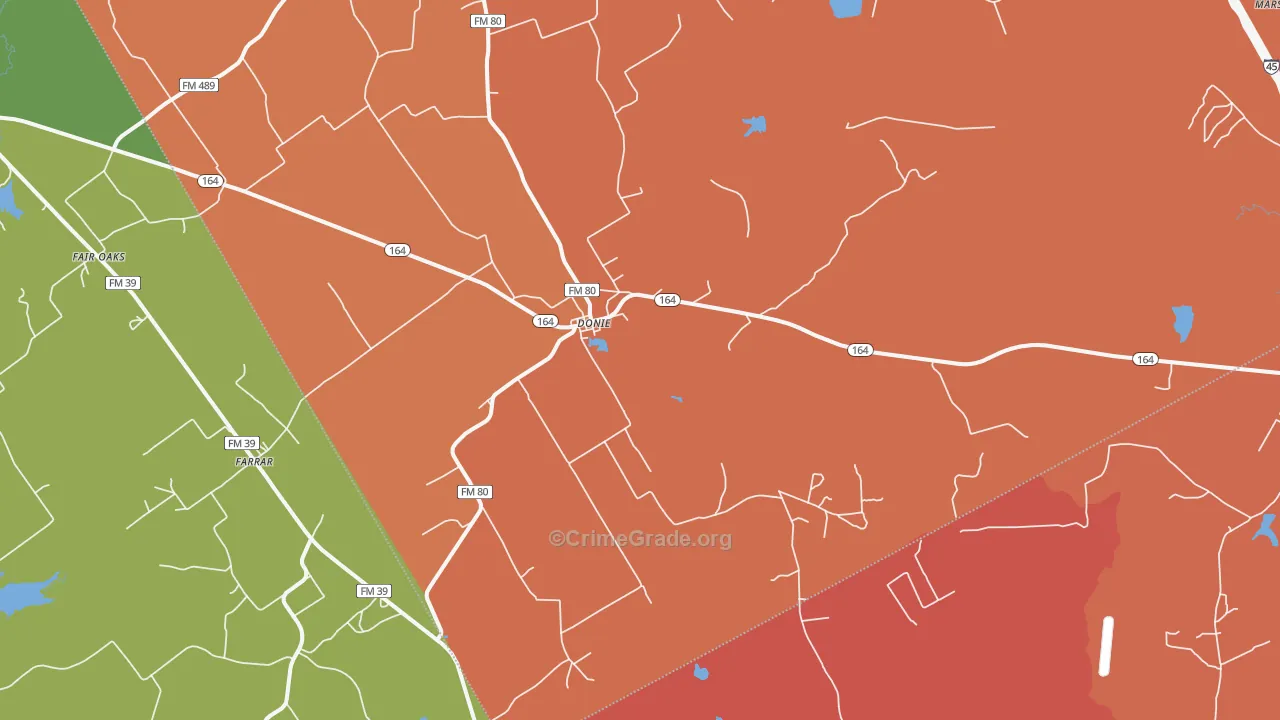 Donie, TX Map of Vandalism Rates