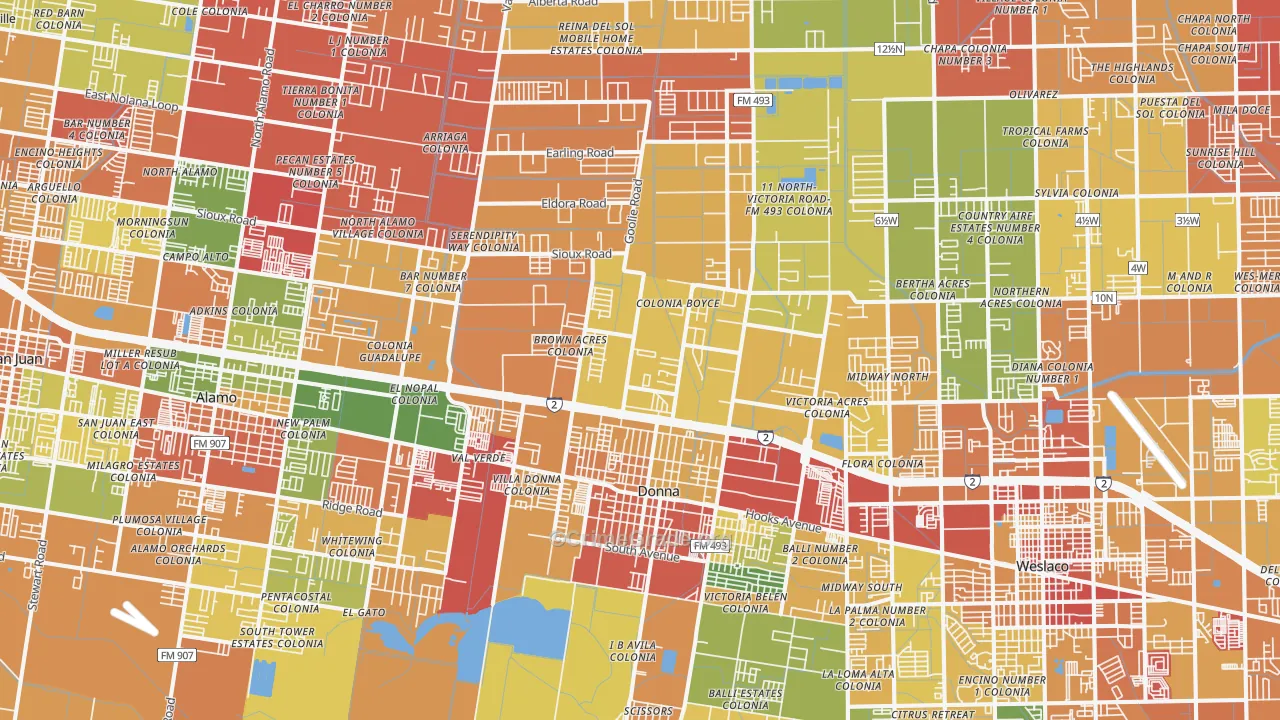 Donna, TX Map of Vandalism Rates
