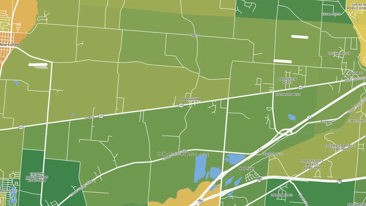 Donnelsville, OH Map of Vandalism Rates