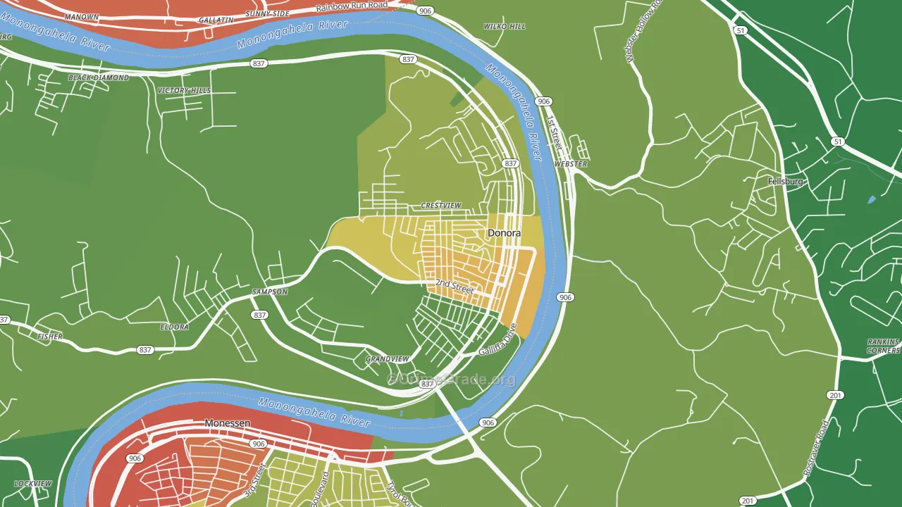 Donora, PA Map of Vandalism Rates