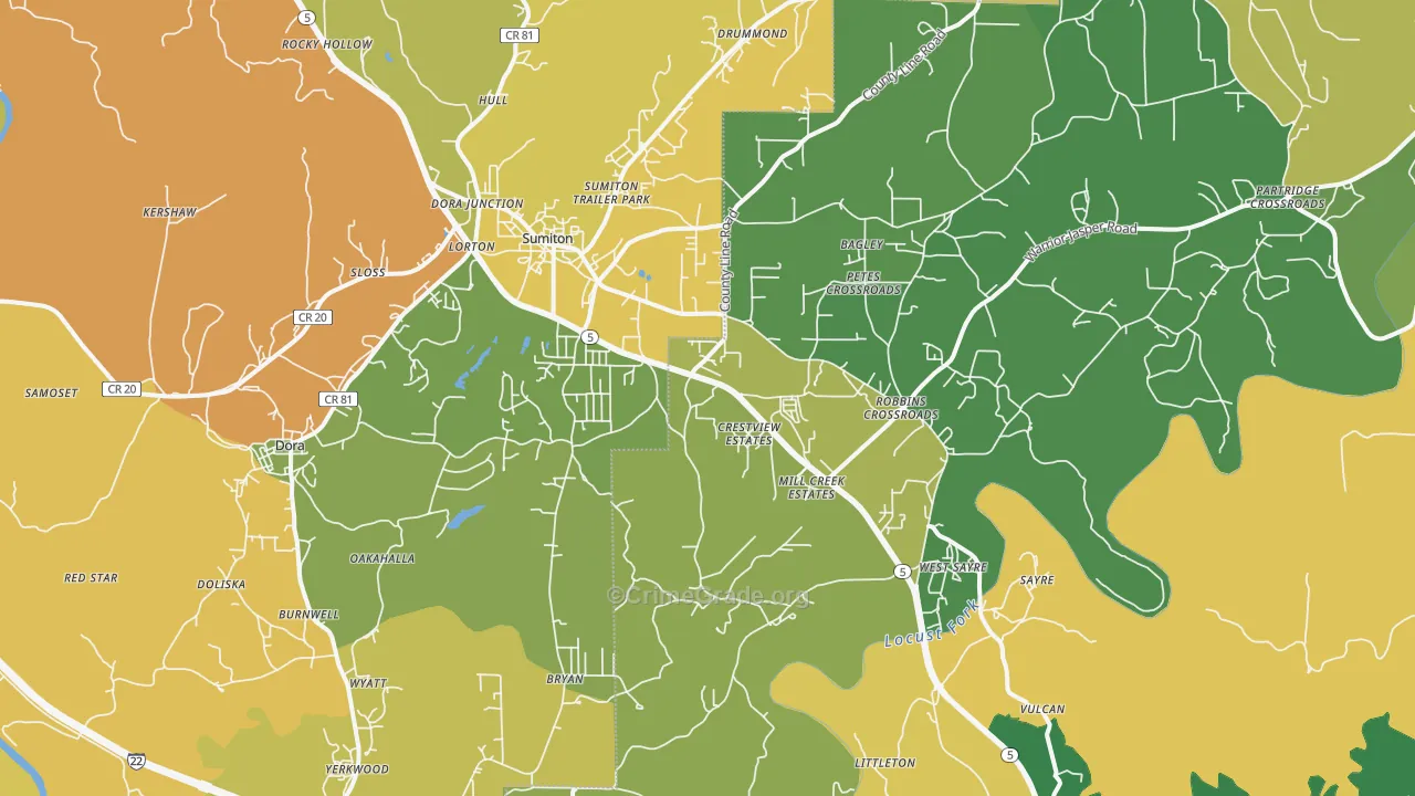 Dora, AL Map of Vandalism Rates