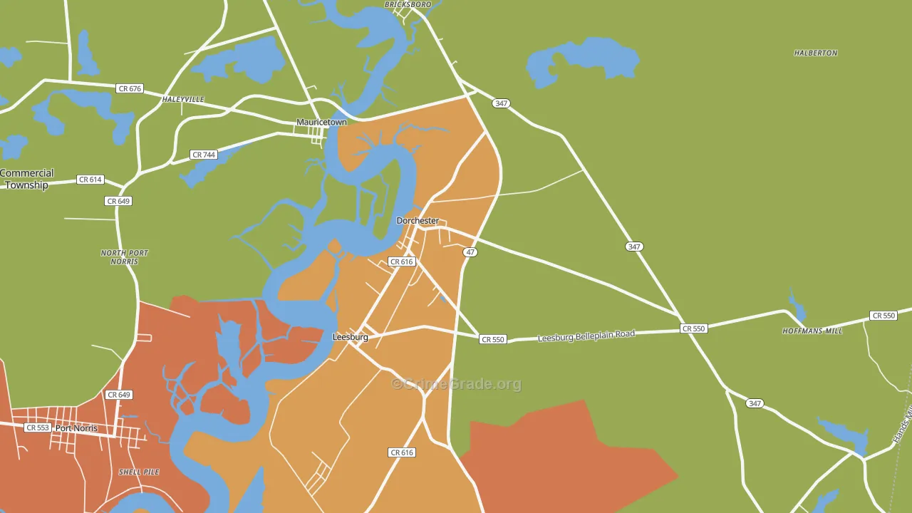 Dorchester, NJ Map of Vandalism Rates