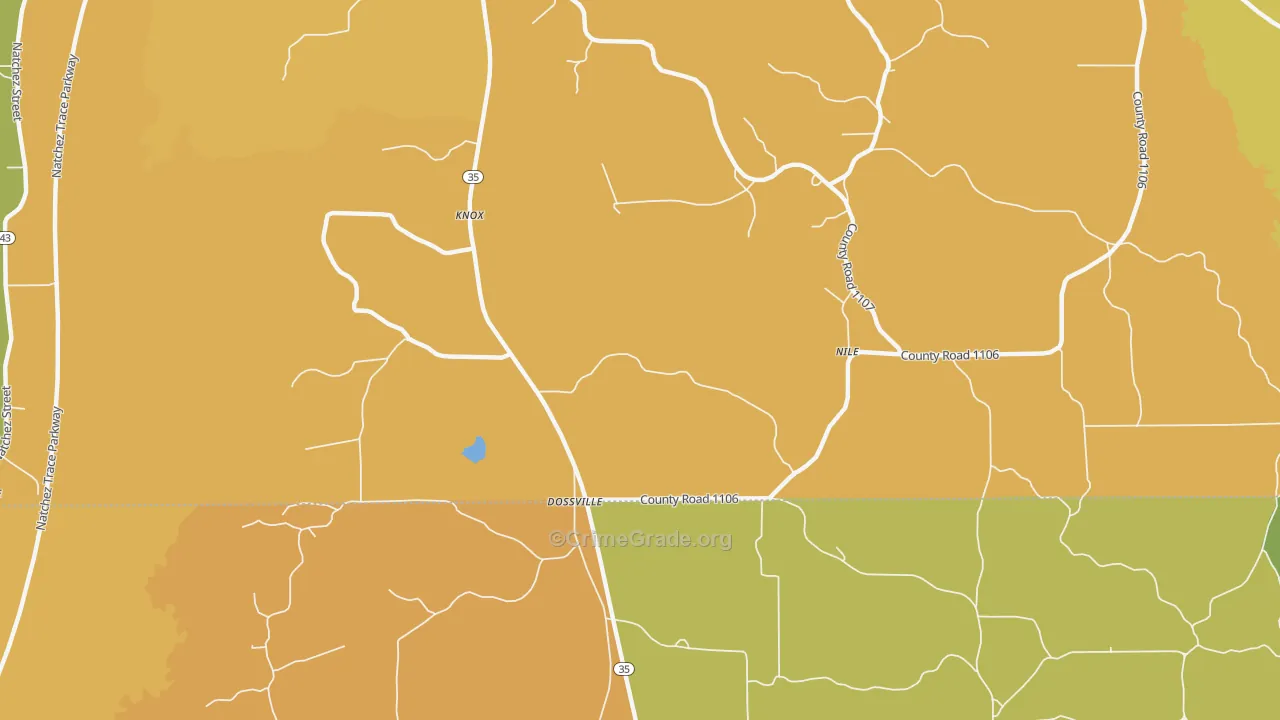Dossville, MS Map of Vandalism Rates