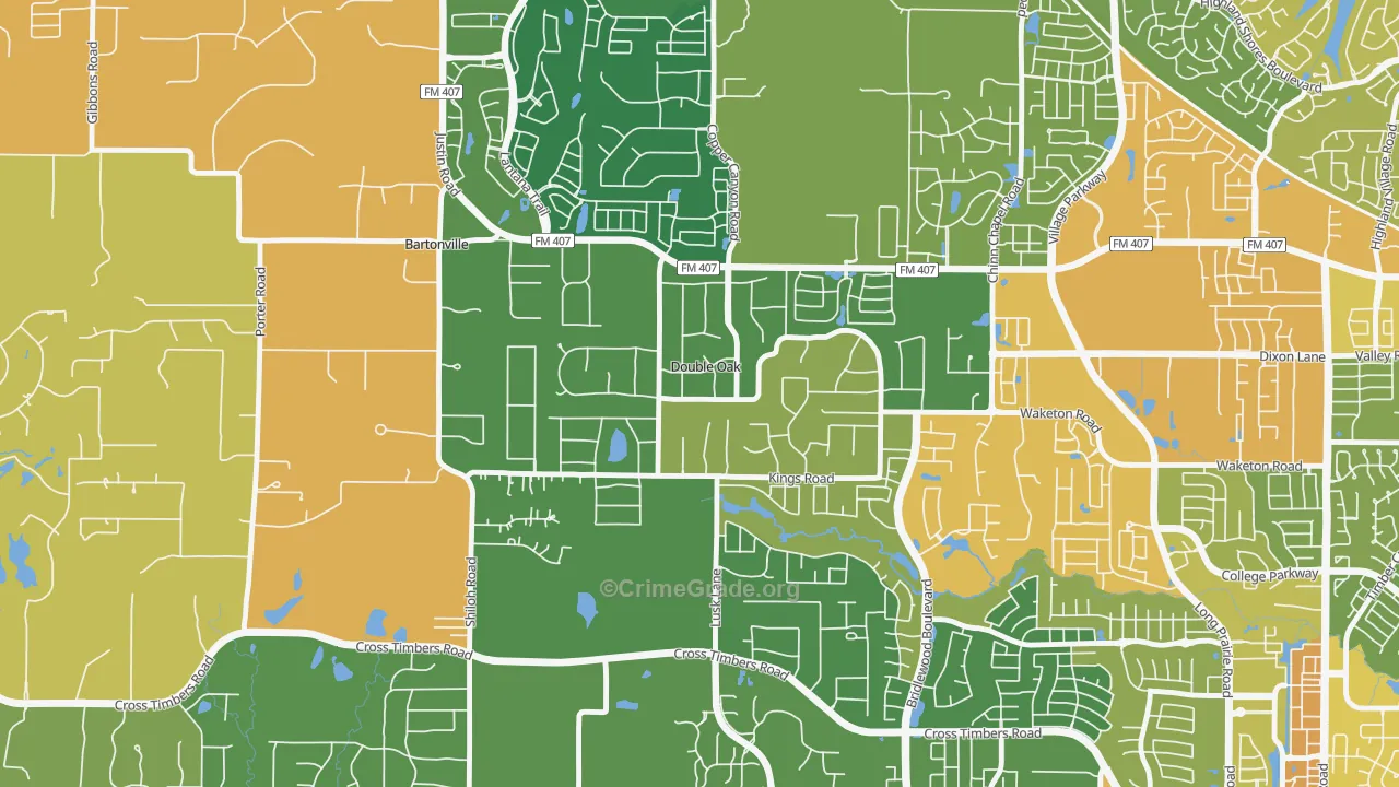 Double Oak, TX Map of Vandalism Rates