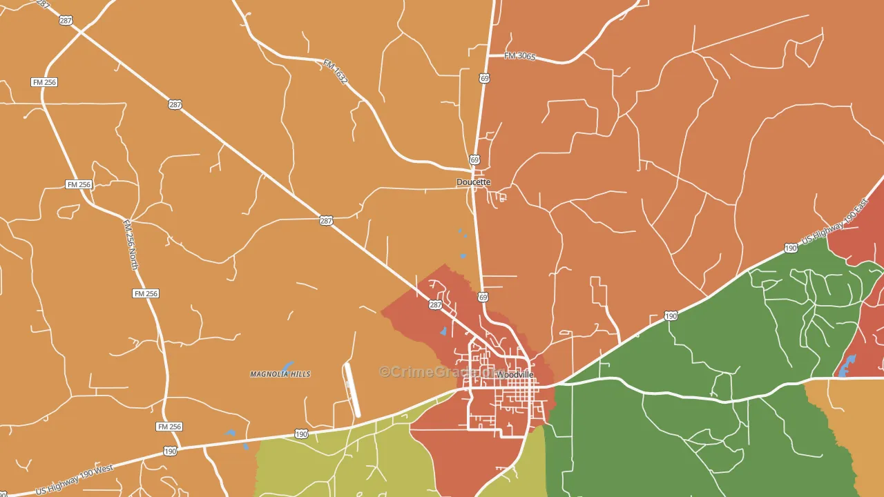 Doucette, TX Map of Vandalism Rates