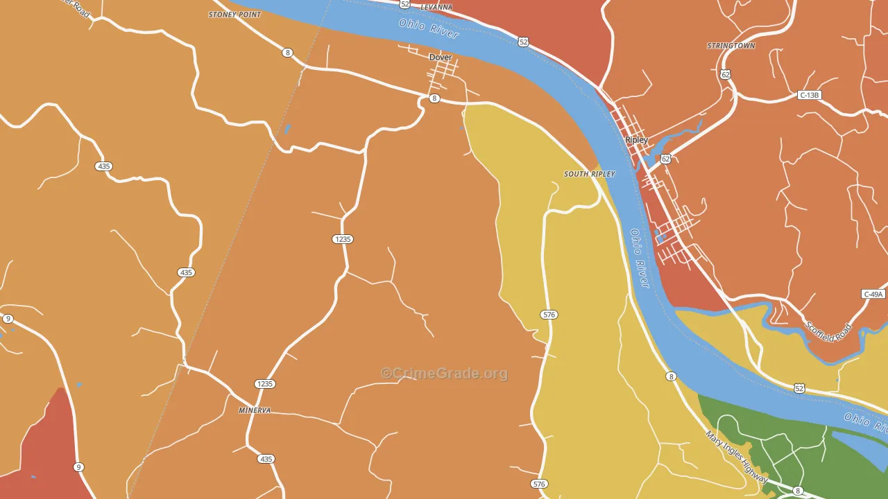 Dover, KY Map of Vandalism Rates