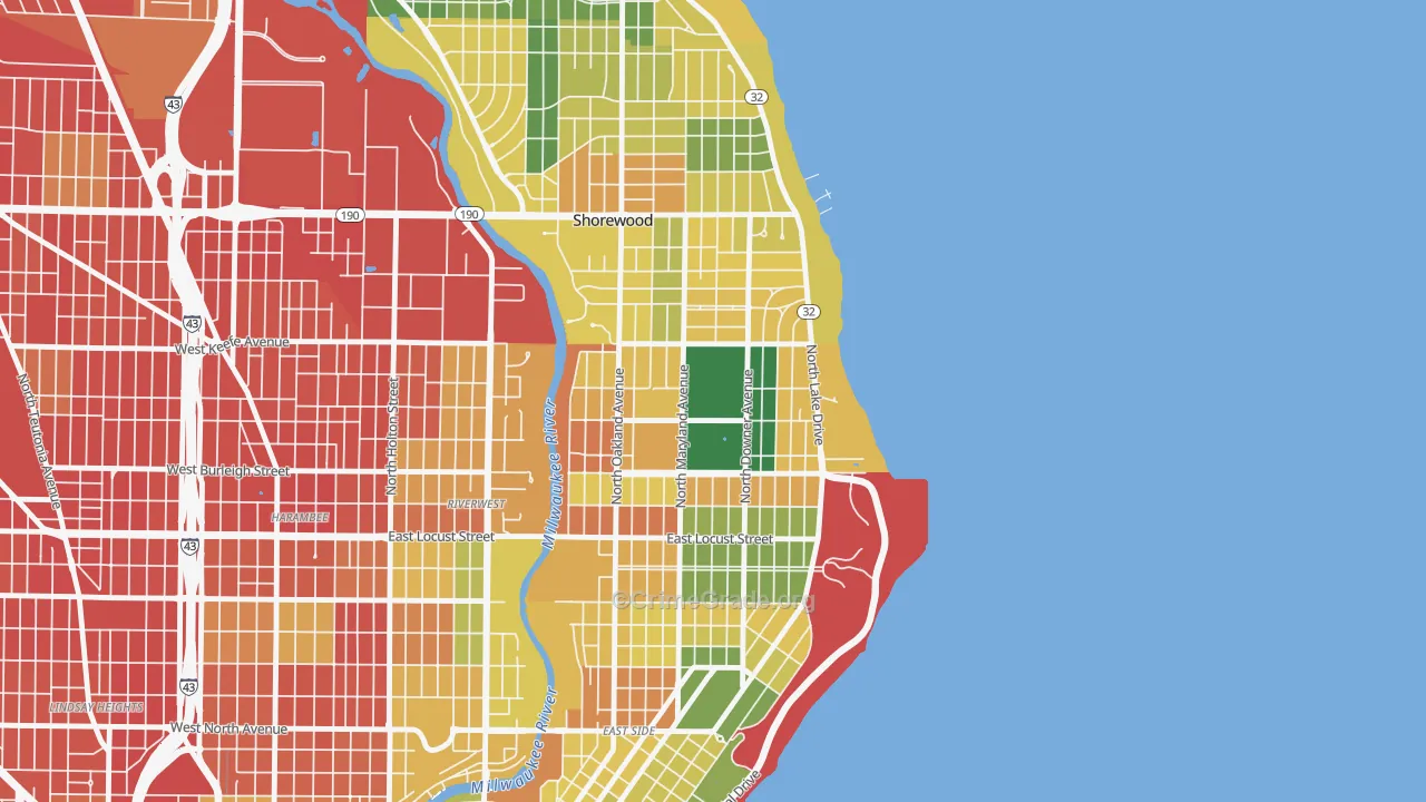 Downer Woods, Milwaukee, WI Map of Vandalism Rates