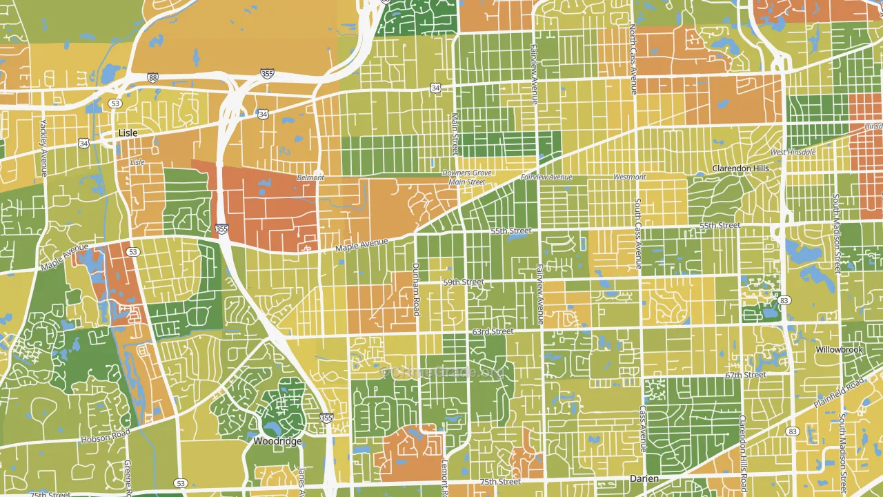 Downers Grove, IL Map of Vandalism Rates