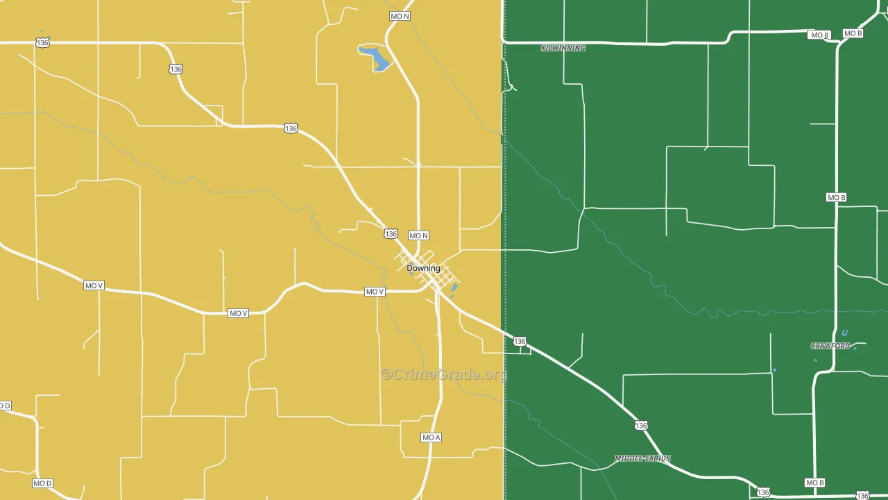 Downing, MO Map of Vandalism Rates