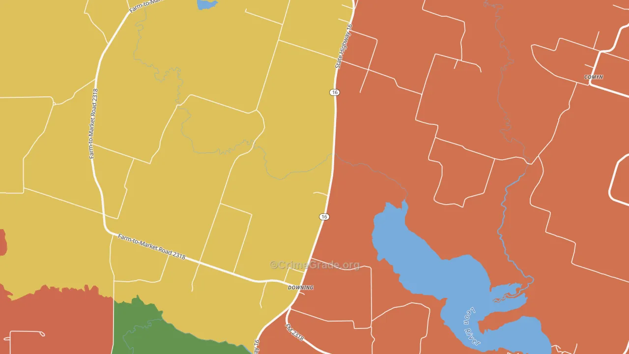 Downing, TX Map of Vandalism Rates