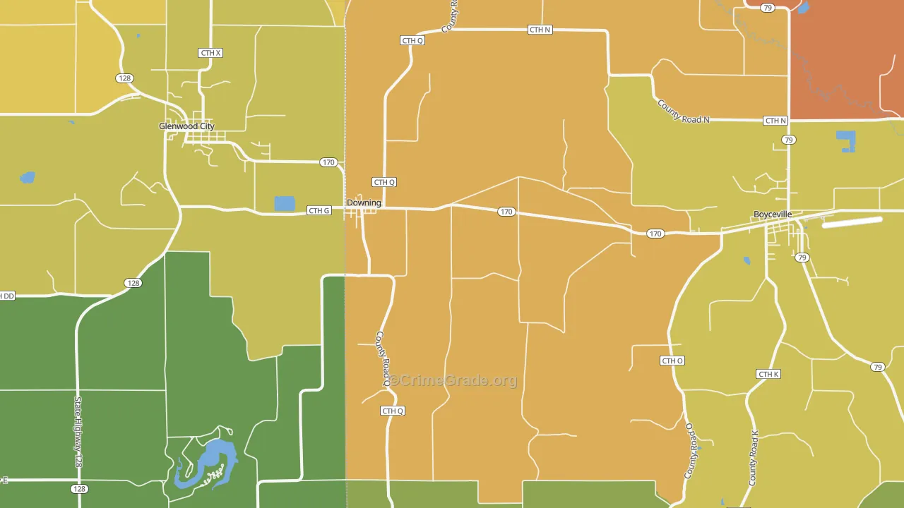 Downing, WI Map of Vandalism Rates