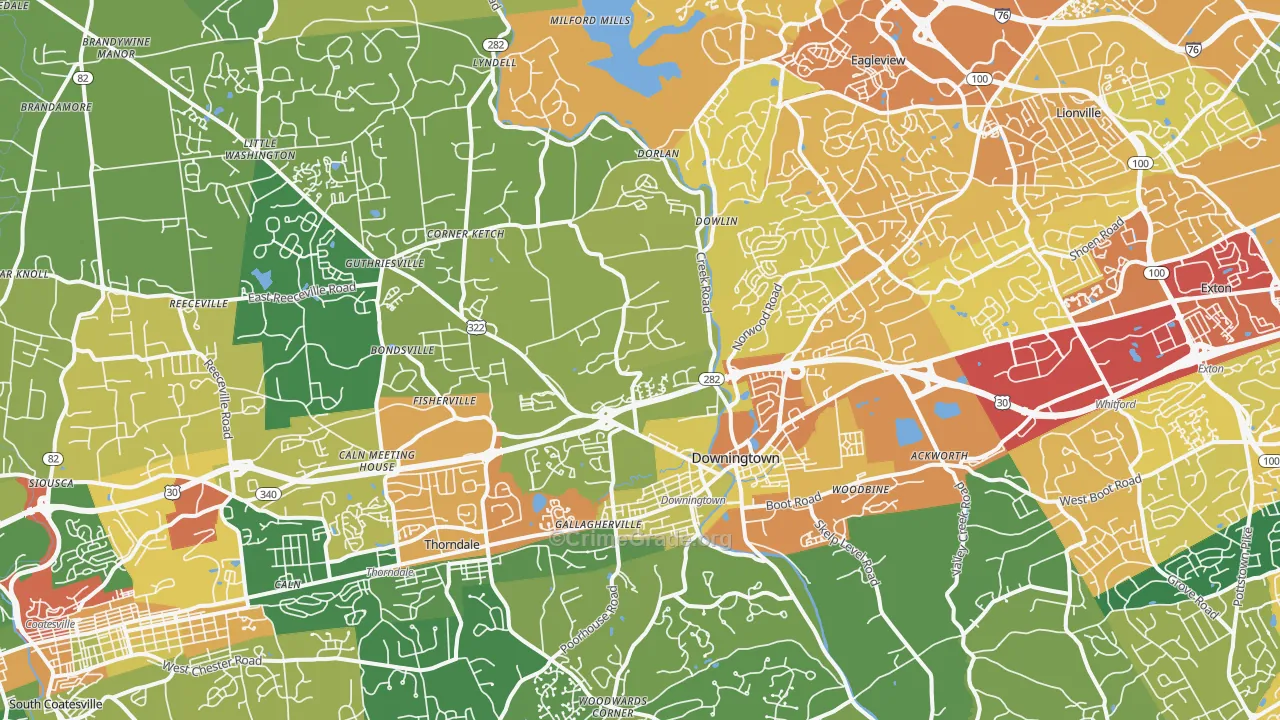 Downingtown, PA Map of Vandalism Rates