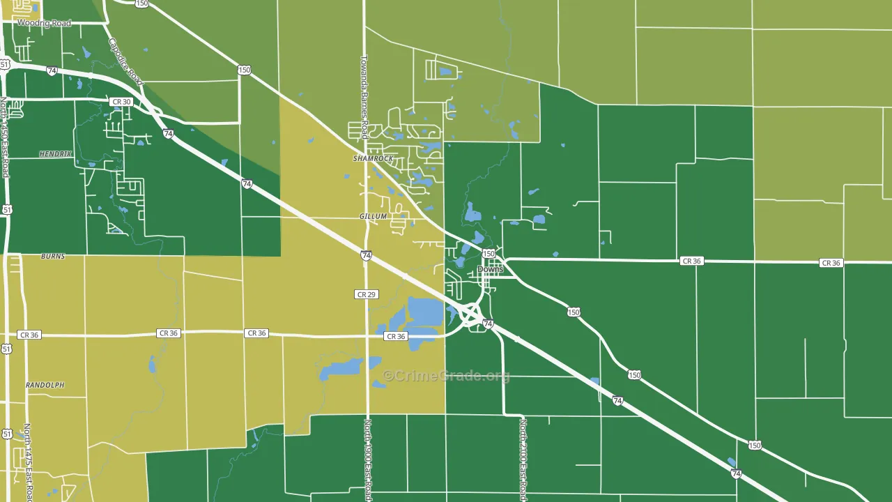 Downs, IL Map of Vandalism Rates