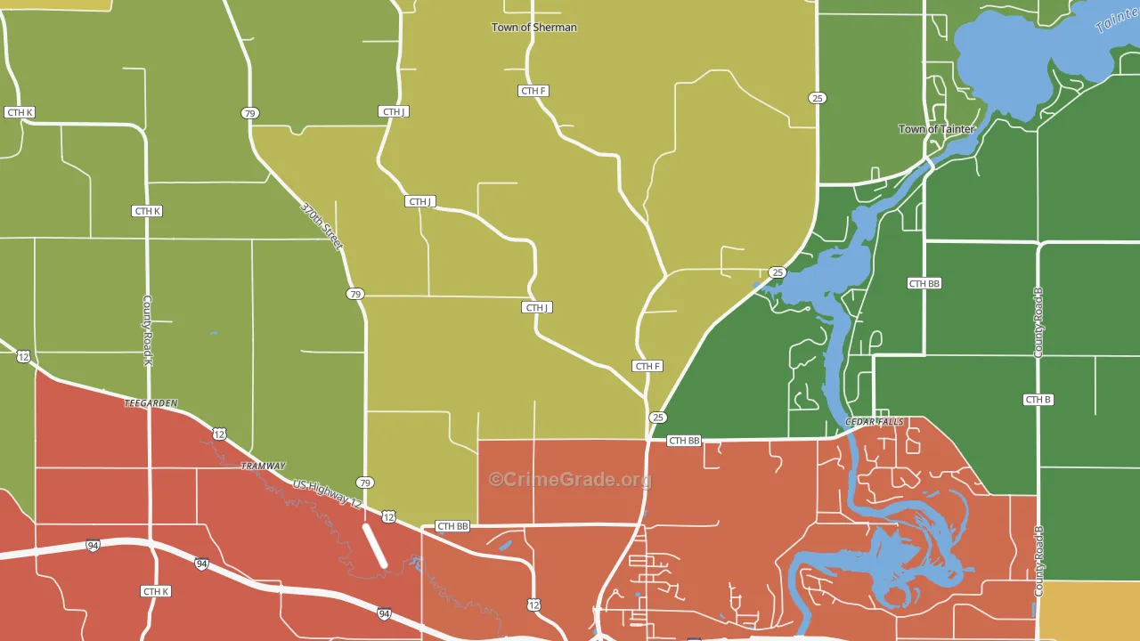 Downsville, WI Map of Vandalism Rates