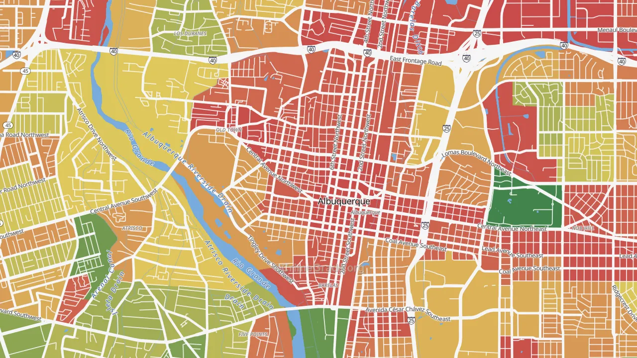 Downtown, Albuquerque, NM Map of Vandalism Rates