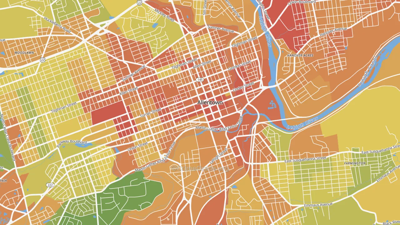 Downtown, Allentown, PA Map of Vandalism Rates