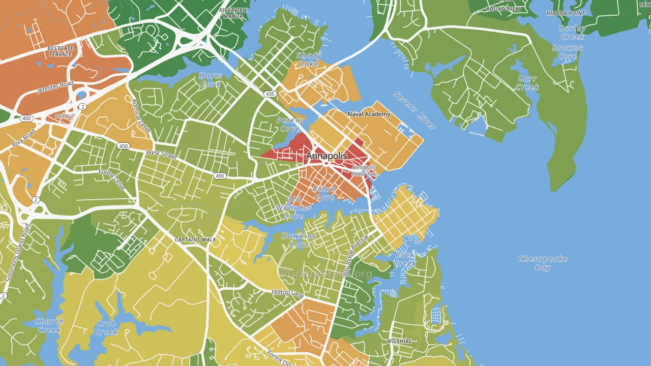 Downtown Annapolis, Annapolis, MD Map of Vandalism Rates
