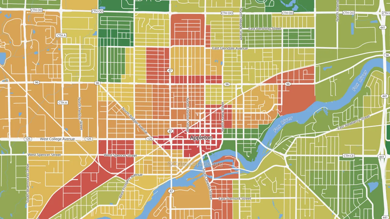 Downtown Appleton, Appleton, WI Map of Vandalism Rates