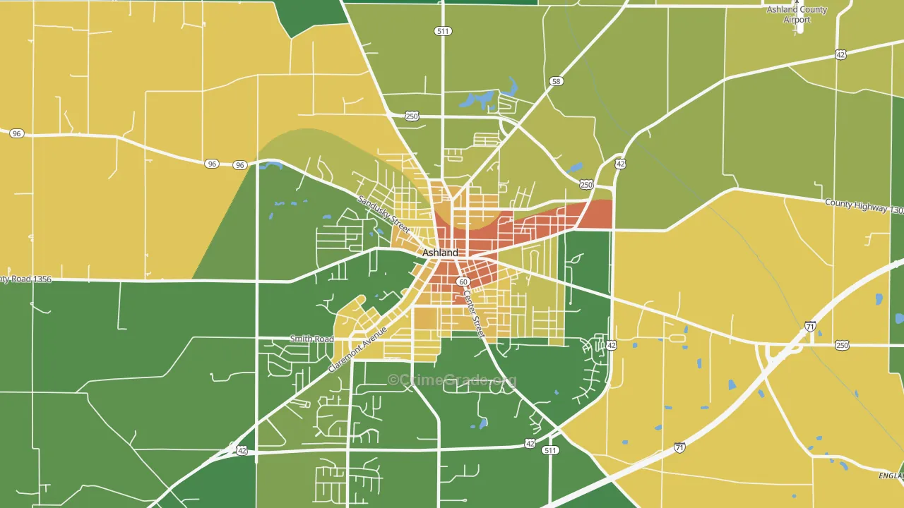 Downtown Ashland, Ashland, OH Map of Vandalism Rates