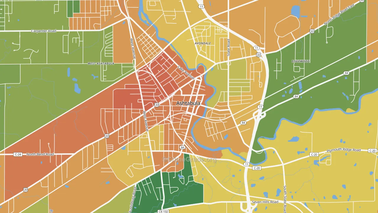 Downtown Ashtabula, Ashtabula, OH Map of Vandalism Rates