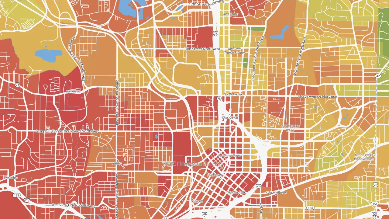 Downtown, Atlanta, GA Map of Vandalism Rates