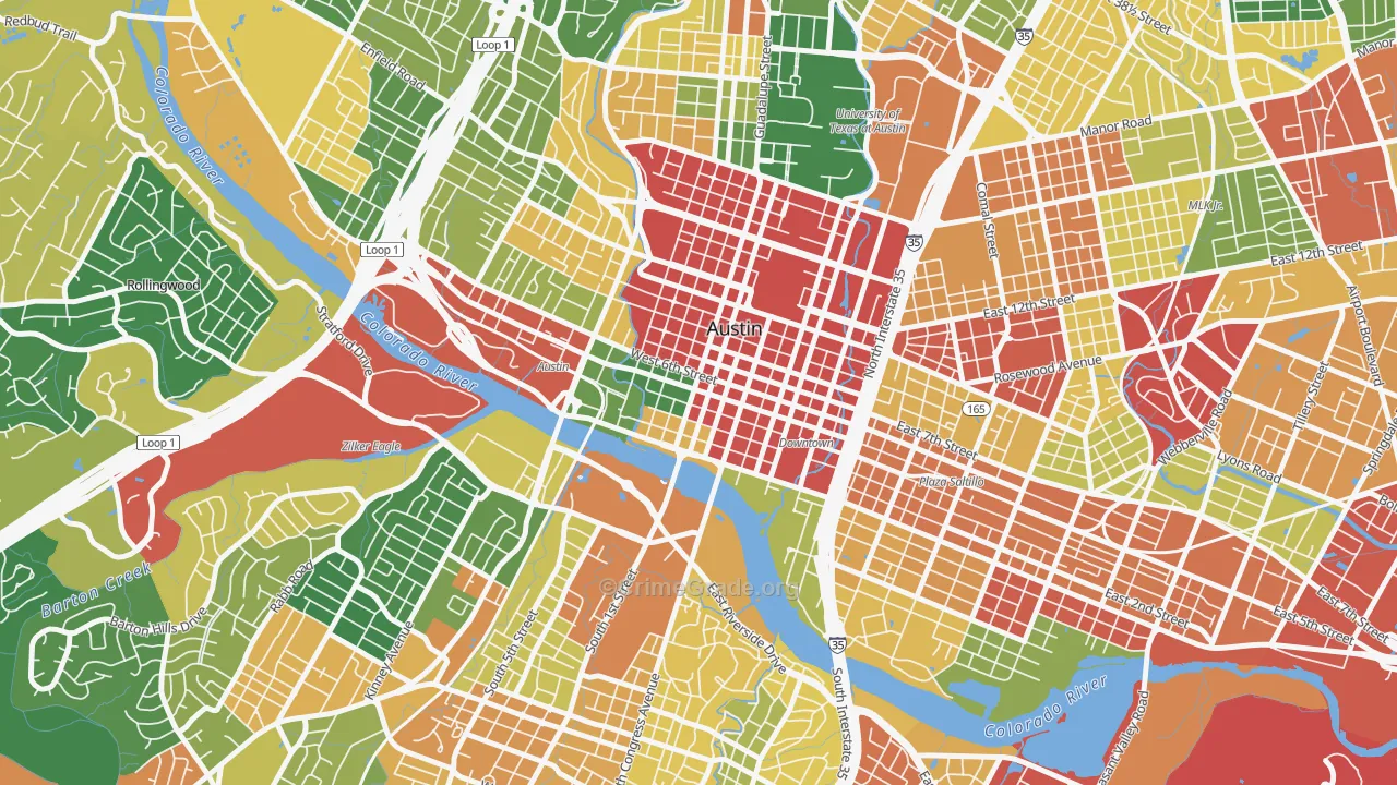 Downtown Austin, Austin, TX Map of Vandalism Rates