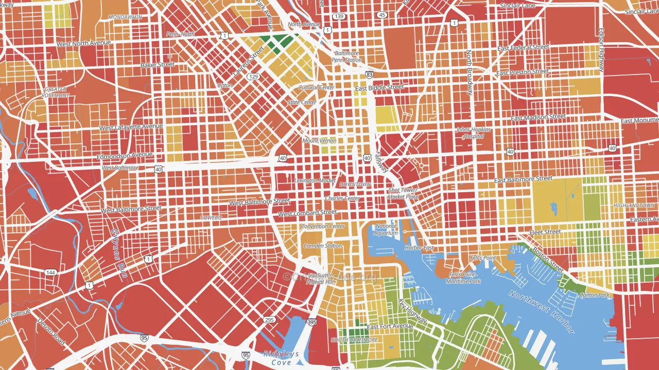 Downtown, Baltimore, MD Map of Vandalism Rates