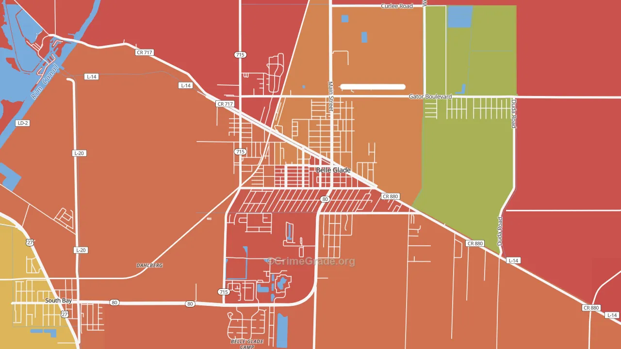 Downtown Belle Glade, Belle Glade, FL Map of Vandalism Rates