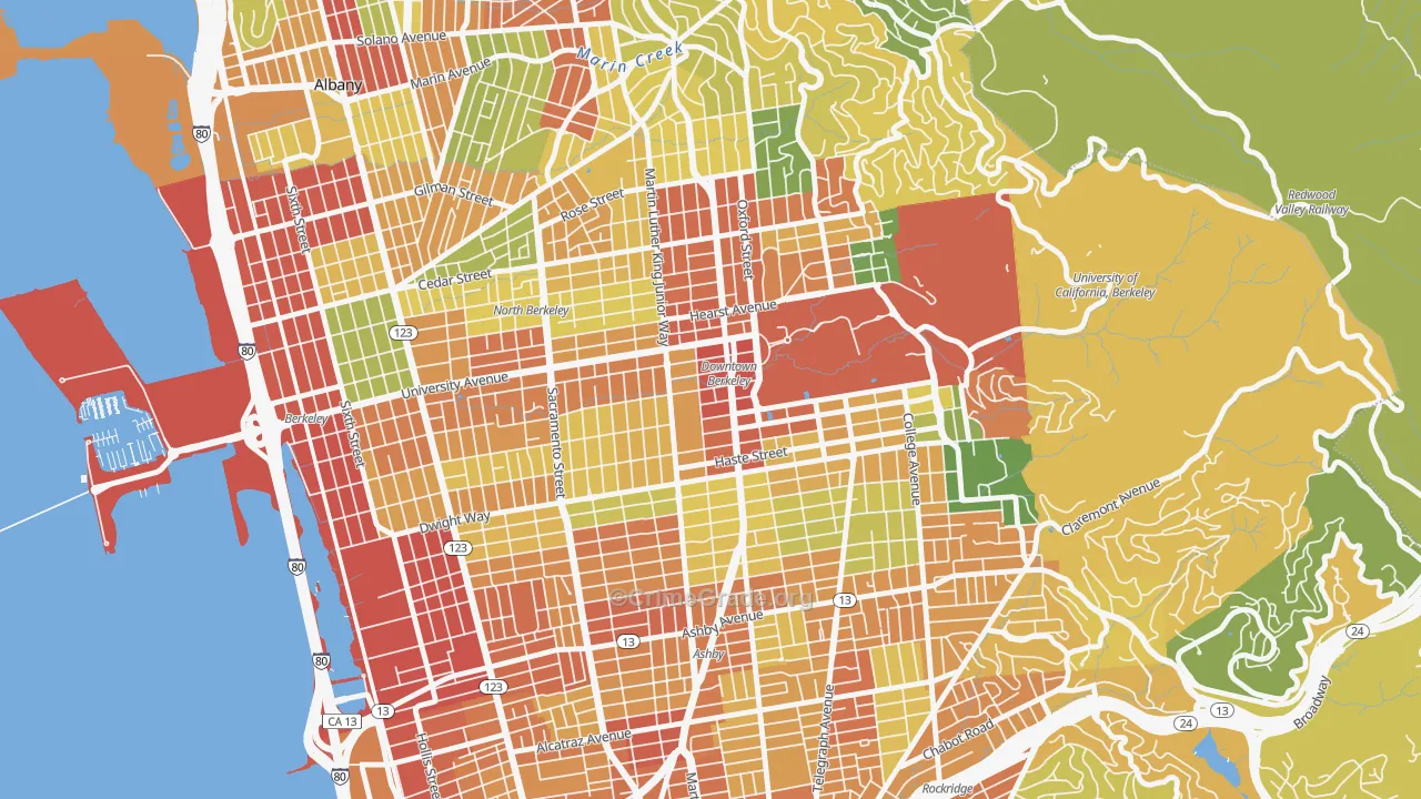 Downtown Berkeley, Berkeley, CA Map of Vandalism Rates