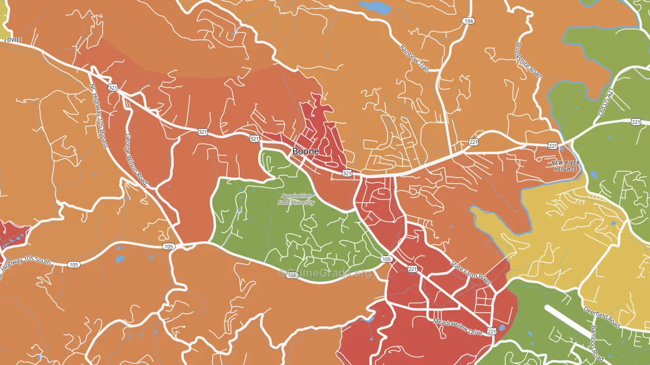 Downtown Boone, Boone, NC Map of Vandalism Rates
