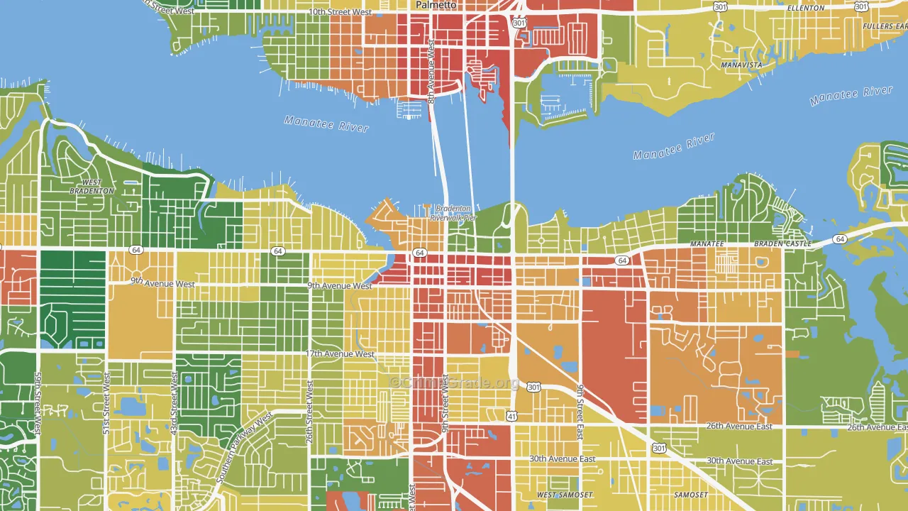 Downtown Bradenton, Bradenton, FL Map of Vandalism Rates