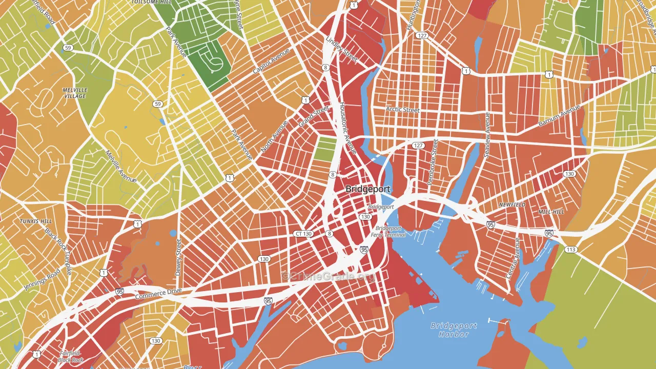 Downtown Bridgeport, Bridgeport, CT Map of Vandalism Rates